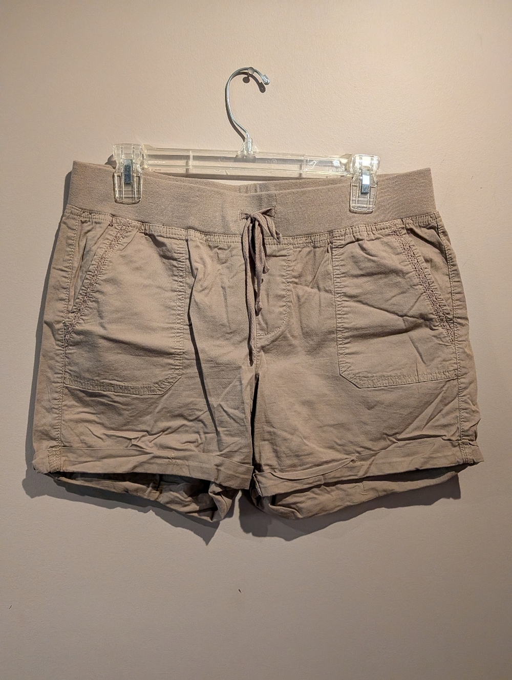 Stitch Star, Women's Stretchy Cotton Blend Shorts, Tan, Size M